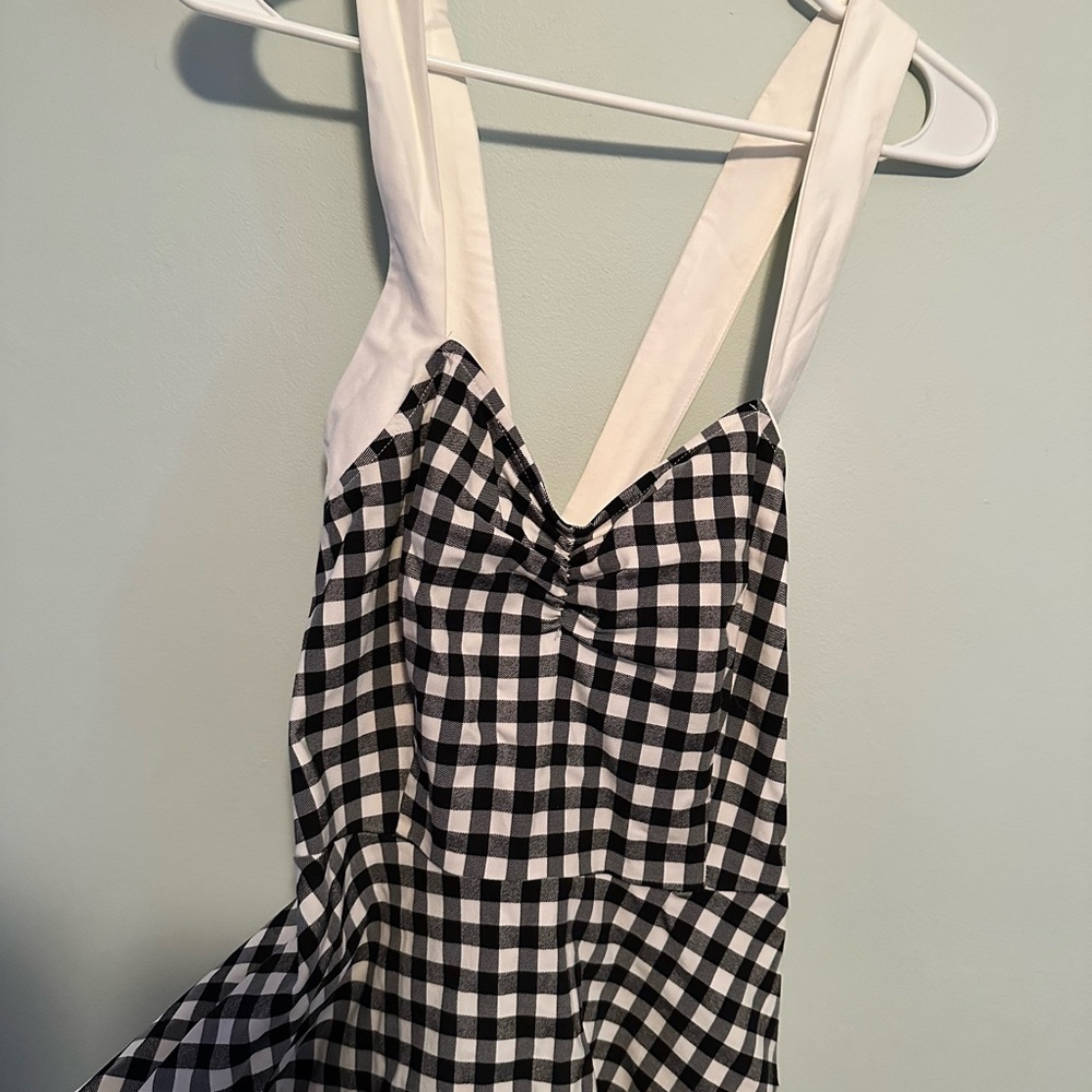 Unique Vintage Criss Cross Straps 1950s Gingham Swing Dress